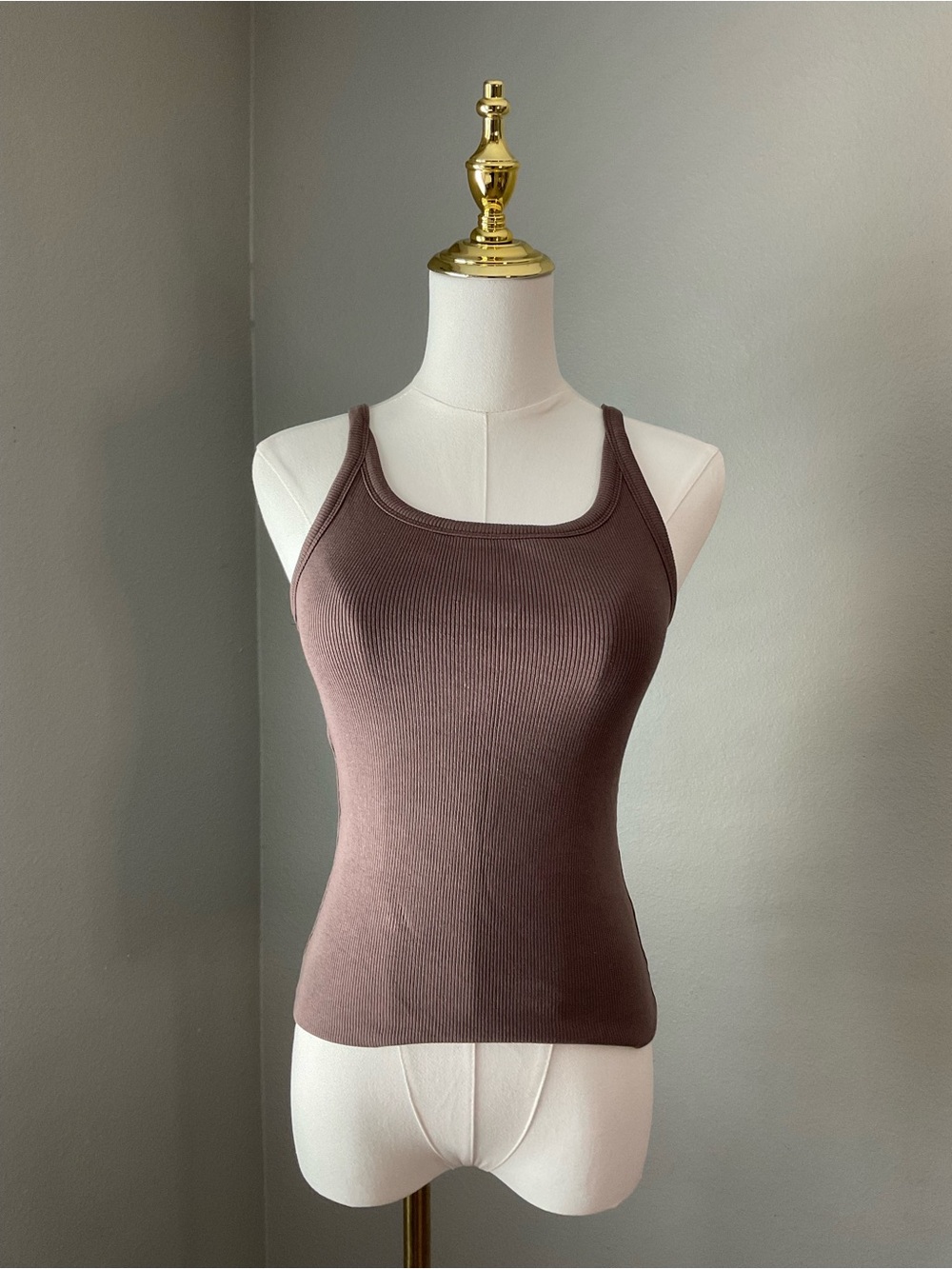 Evereve x LNA Snappy Tank Brown Quartz Ribbed Tank Top Size Small NWT